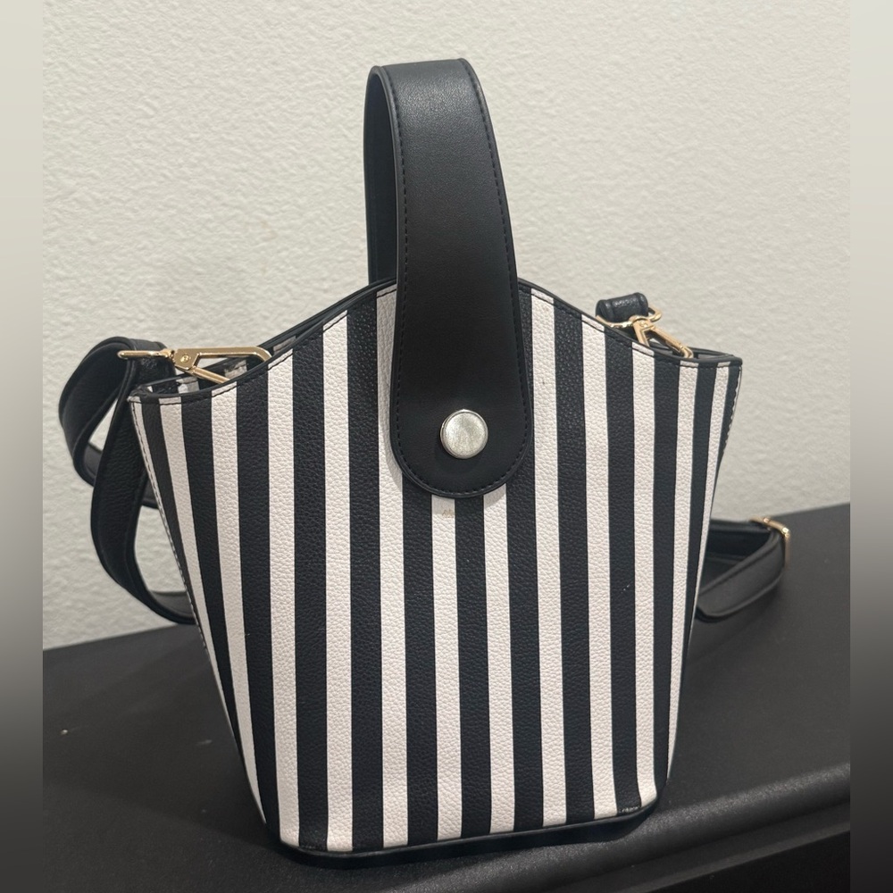 Black and White Striped Women's Bag
